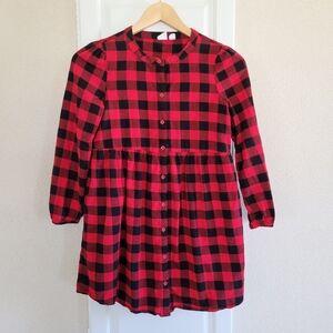 Gap Kids Long Sleeve Red Black Gingham Dress Size L (10)